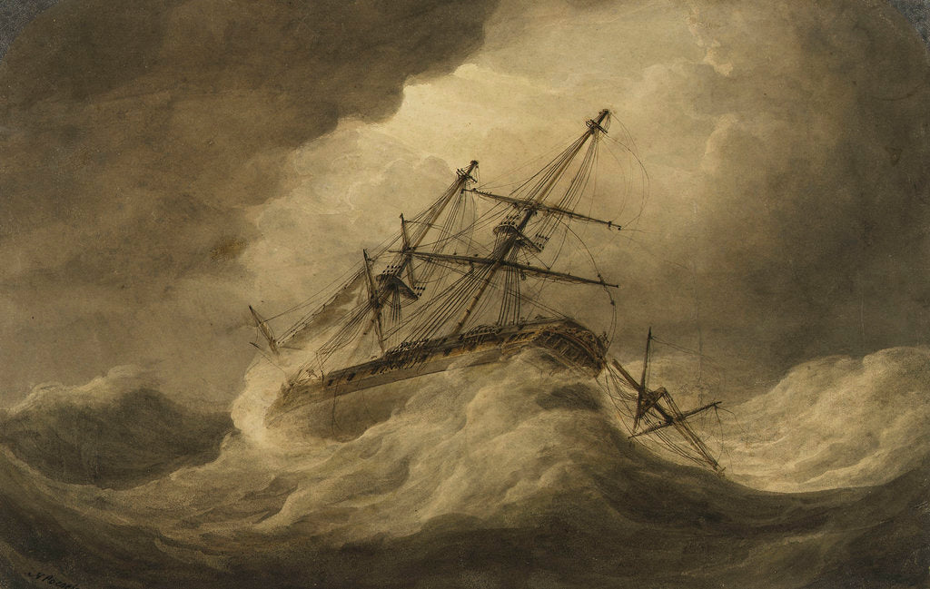 Detail of Attempt to Veer' in a stormy sea, illustration to Falconer's 'The Shipwreck by Nicholas Pocock