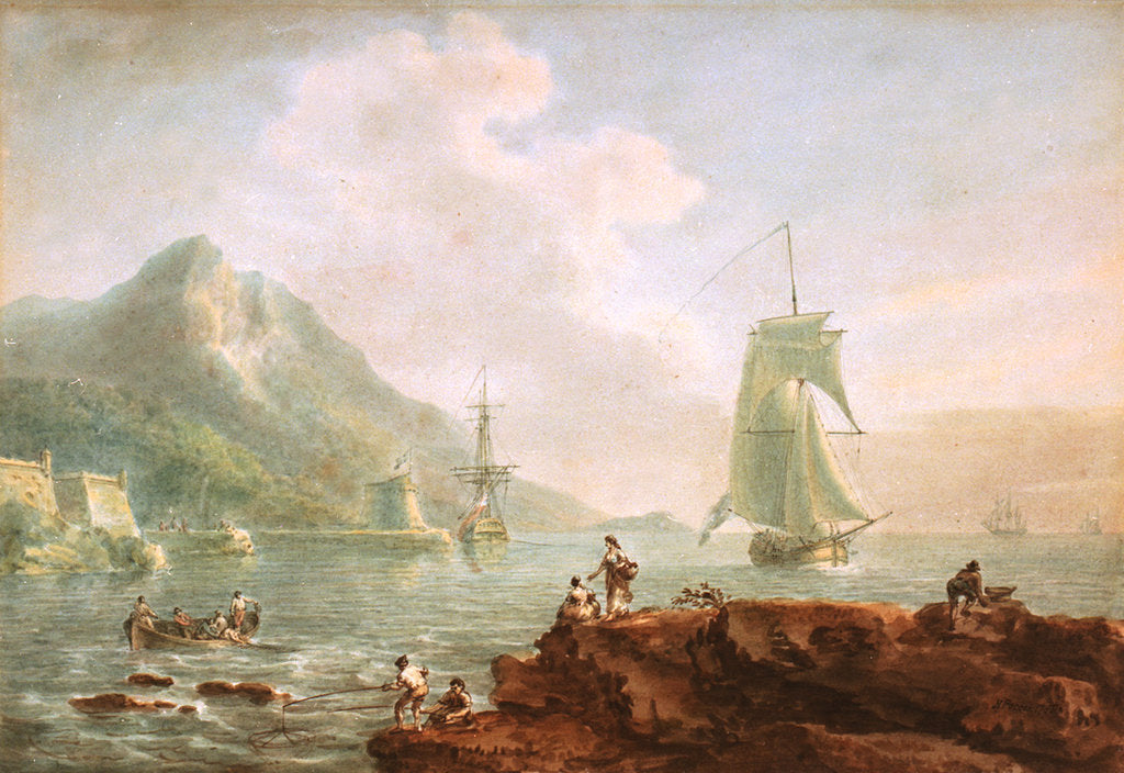 Detail of A cutter and a man-of-war off Corsica, 1788 by Nicholas Pocock