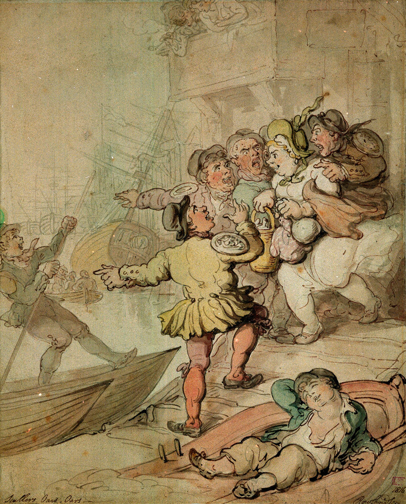Detail of The Miseries of London....being assailed by a group of watermen.... by Thomas Rowlandson