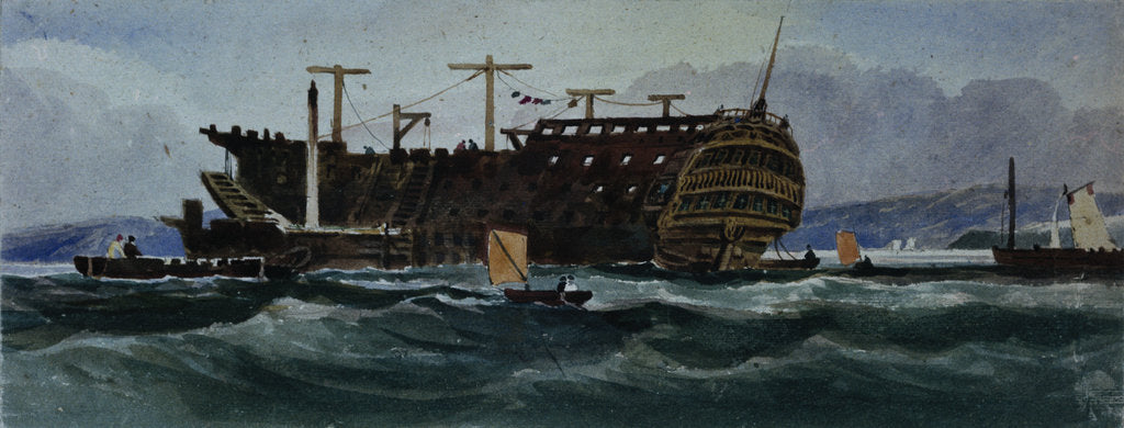 Detail of Hulk off a coast by W.H. Harriot