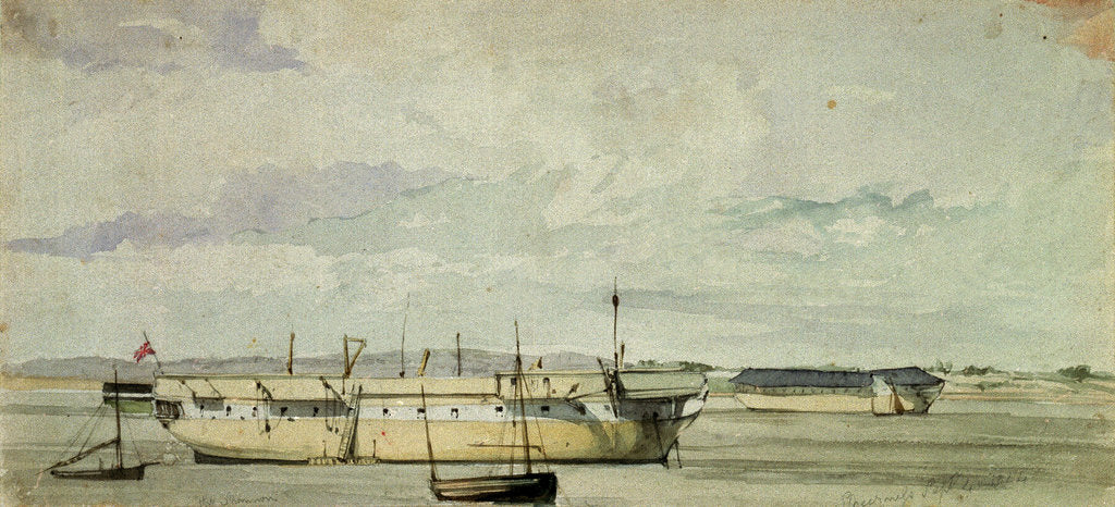 Detail of The 'Shannon' as a hulk at Sheerness, 4 September 1844 by George Pechell Mends