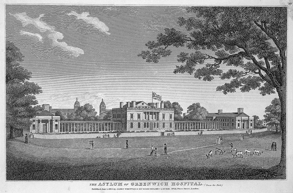 Detail of The Asylum of Greenwich Hospital. (From the Park) by James Whittle & Richard Holmes Laurie