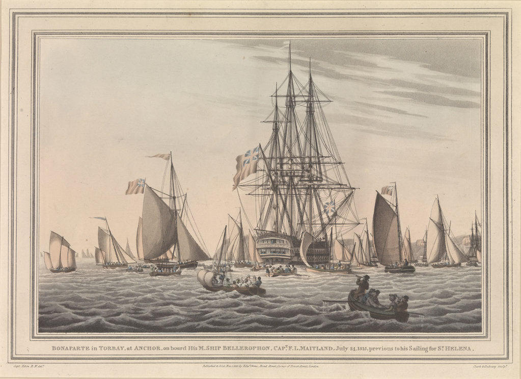 Detail of Bonaparte in Torbay, at anchor, on board HMS 'Bellerophon' by George Tobin
