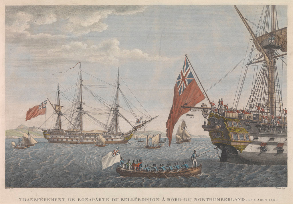 Detail of Transfer of Bonaparte from the HMS 'Bellerophon' (1786) to the HMS 'Northumberland' (1798) August 8, 1815 by Baugean