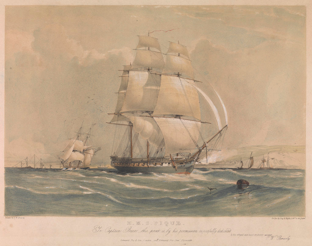 Detail of H.M.S. 'Pique' To Captain Boxer this print is by his permission respectfully dedicated by Oswald Walter Brierly