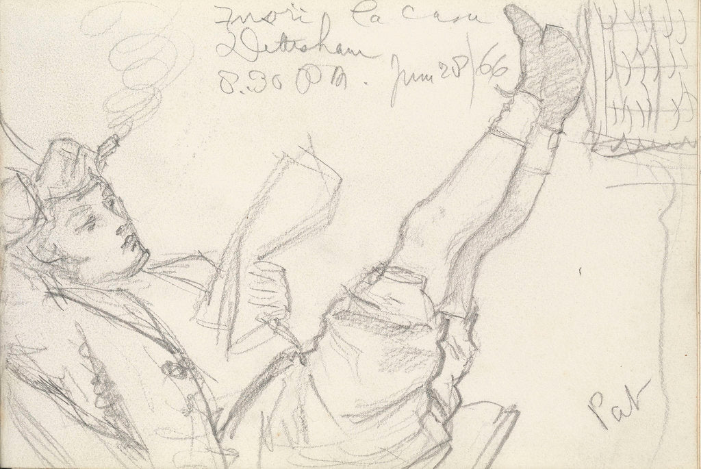 Detail of Sketch of a boy, Pat, reclining, reading with his feet up by John Brett