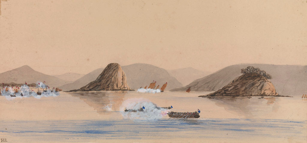 Detail of British boats in action with Chinese junks, Edgell Island Great West River 1857 by Harry Edmund Edgell