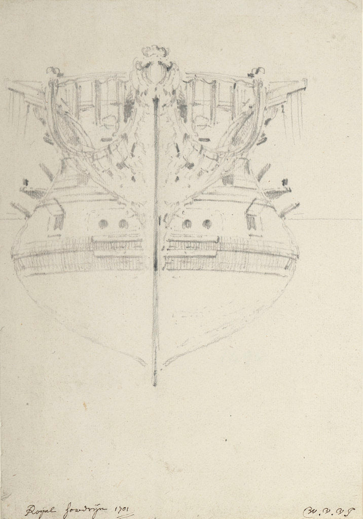 Detail of The bow of the 'Royal Sovereign' (1701) by Willem Van de Velde the Younger
