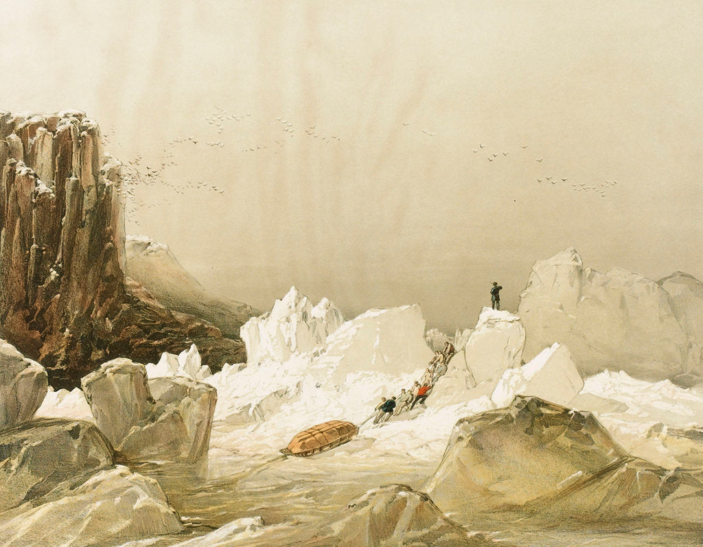 Detail of Sledging over Hummocky Ice, April 1853 by S. Gurney
