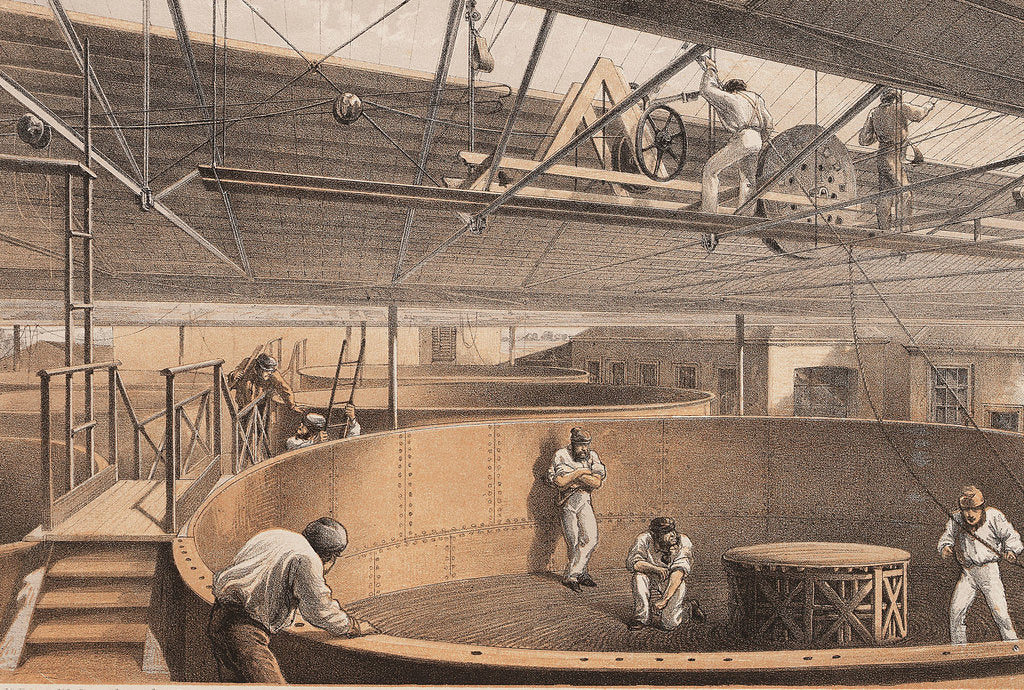 Detail of Coiling the cable in the large tanks at the works at Greenwich by R.M. Dudley