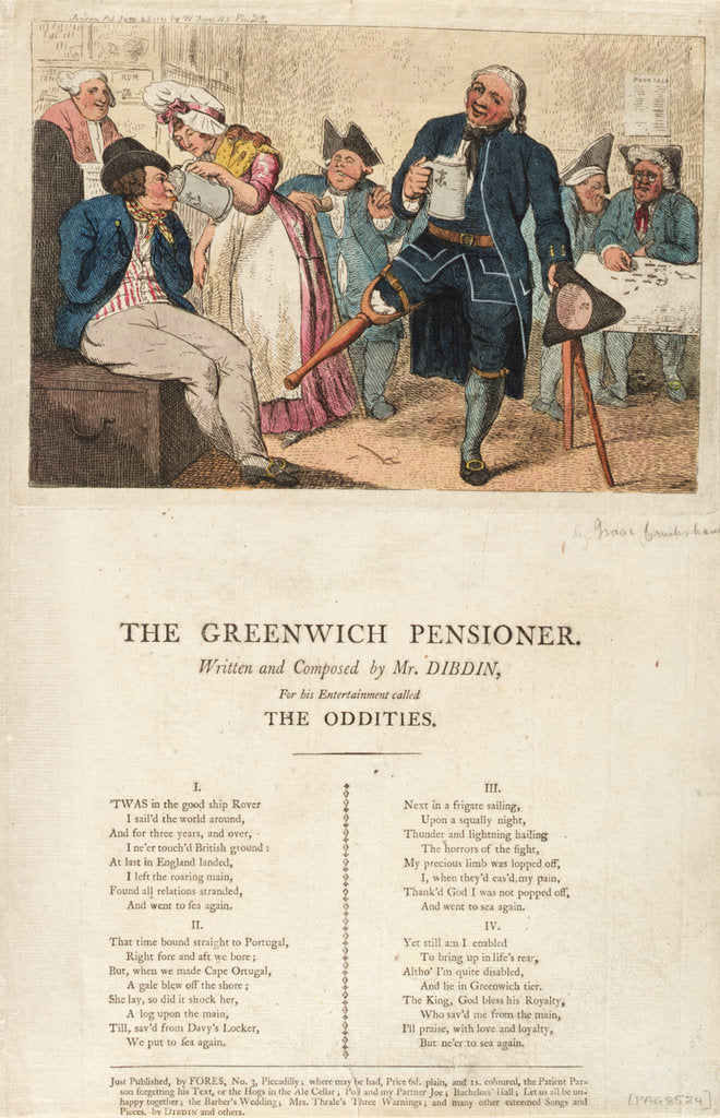 Detail of The Greenwich Pensioner Written and composed by Mr Dibdin, For his Entertainment called The Oddities by Isaac Cruikshank