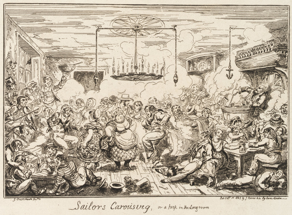 Detail of Sailors Carousing, or a peep in the Long room by George Cruikshank