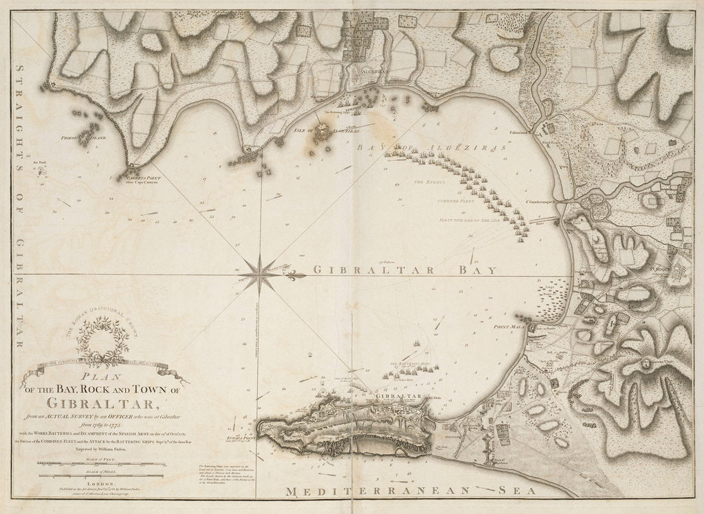 Detail of Plan of the bay, rock and town of Gibraltar by William Faden
