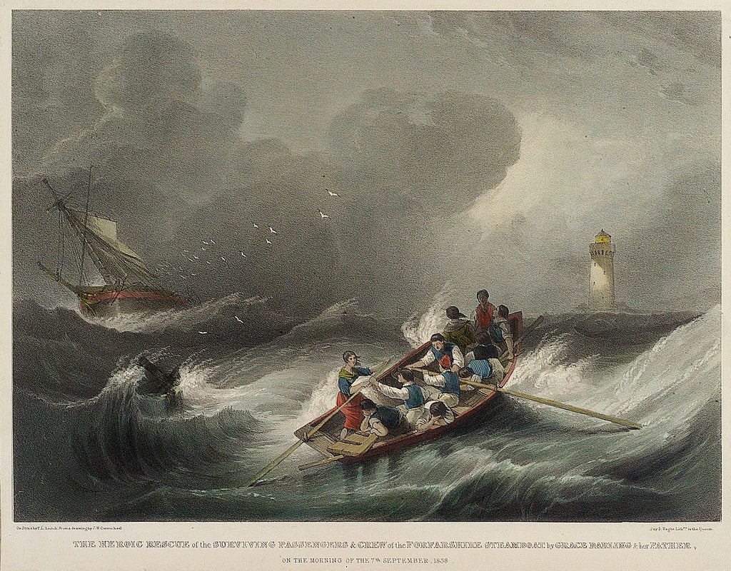 Detail of The heroic rescue of the surviving passengers and crew of the Forfarshire steamboat by Grace Darling & her father on the morning of the 7 September 1838 by John Wilson Carmichael