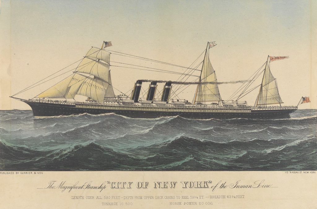 Detail of The Magnificent Steamship 'City of New York' of the Inman Line by Currier & Ives