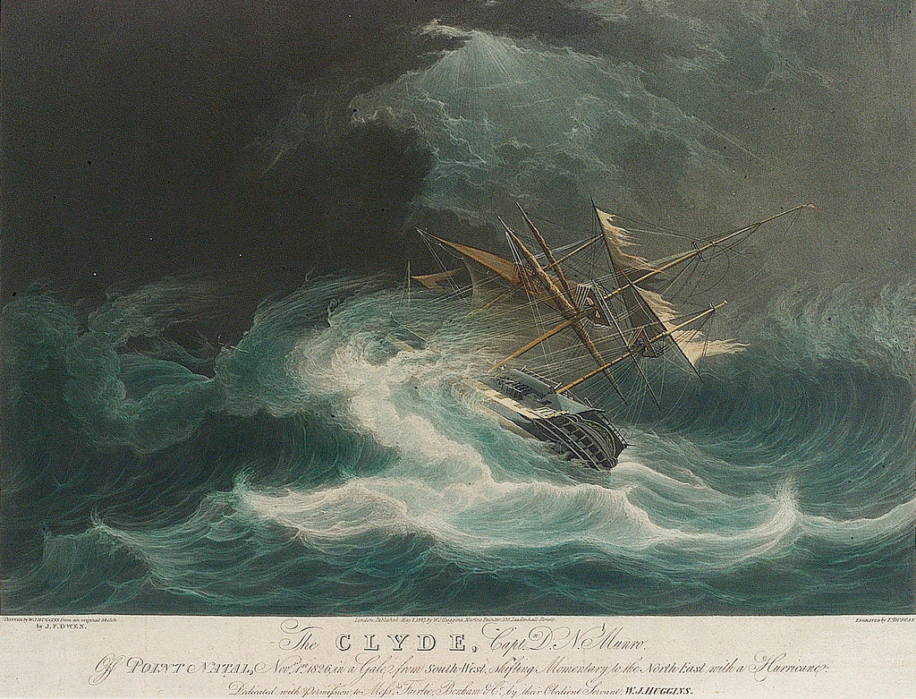 Detail of The Clyde, Capt D.N. Munro off Point Natal, Nov 1st 1826 in a gale.... Messrs Fairlie, Bonham & Co.... by J.F. Owen