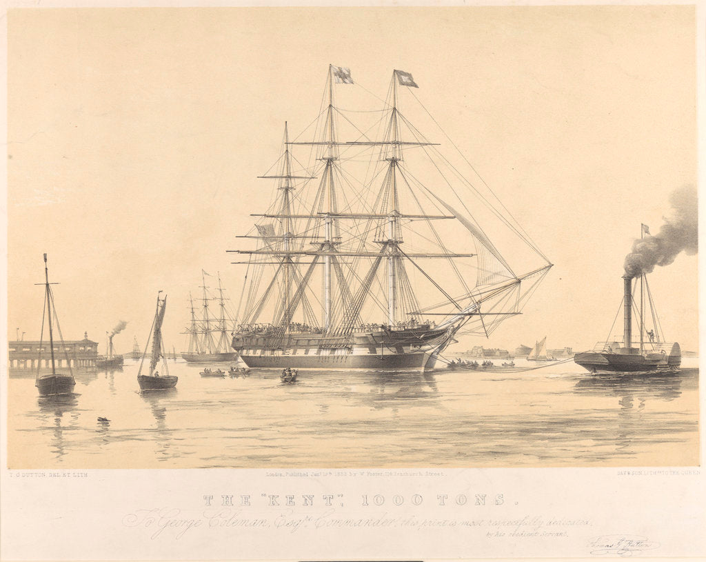 Detail of The 'Kent' (1853), 1000 tons, being towed past Gravesend by Thomas Goldsworth Dutton