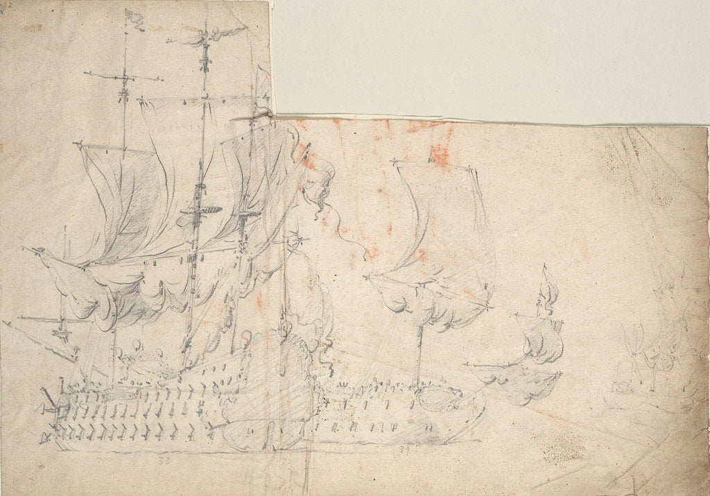 Detail of Two large Dutch ships drying sails by Willem van de Velde the Elder
