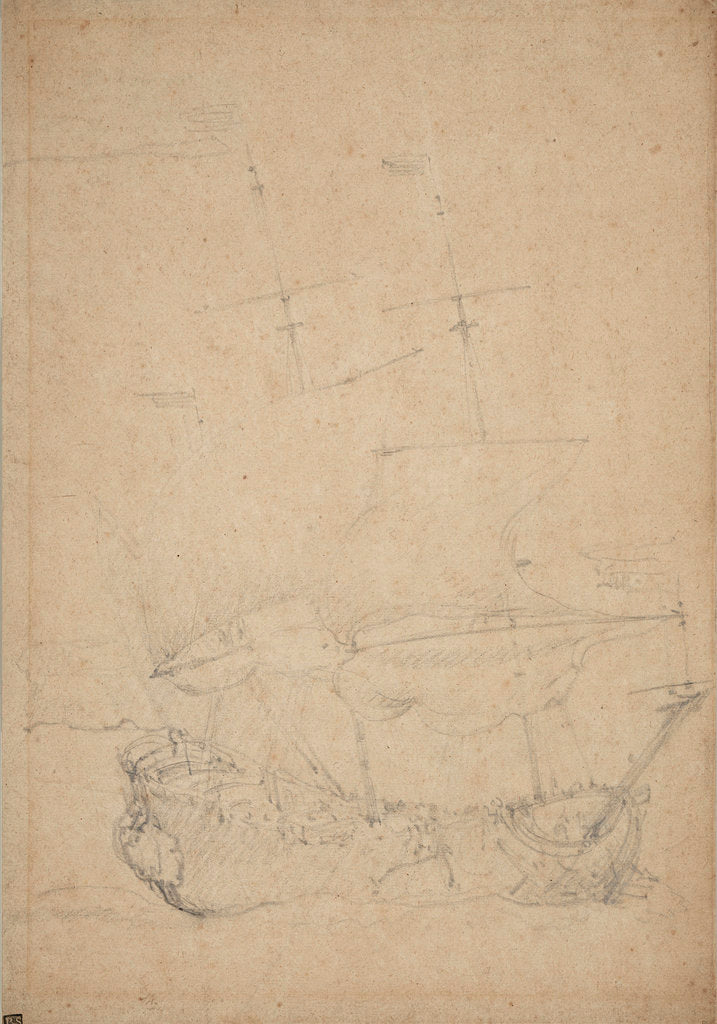 Detail of A Dutch ship close-hauled in a breeze by Willem Van de Velde the Younger