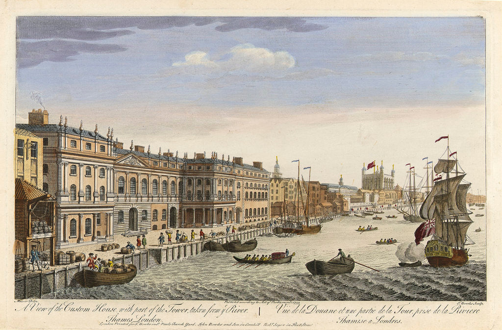 Detail of A view of the Custom House with part of the Tower, taken from the River Thames, London by Maurer
