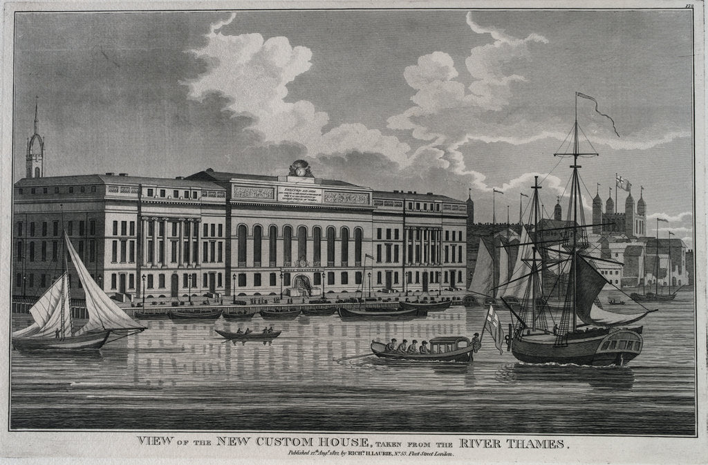 Detail of View of the New Custom House, taken from the river Thames by Richard Holmes Laurie