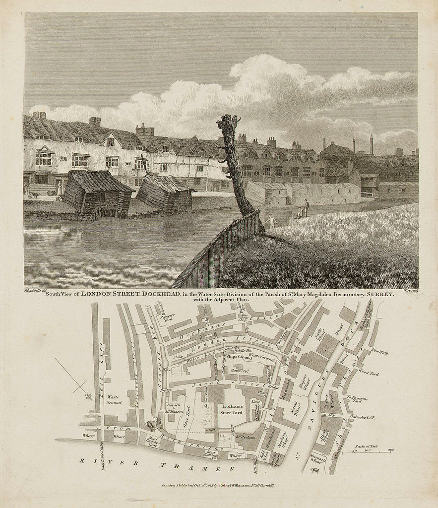 Detail of South view of London Street, Dockhead in the Water Side division of the Parish of St Mary Magdalen Bermondsey, Surrey by Robert Bremmel Schnebbelie
