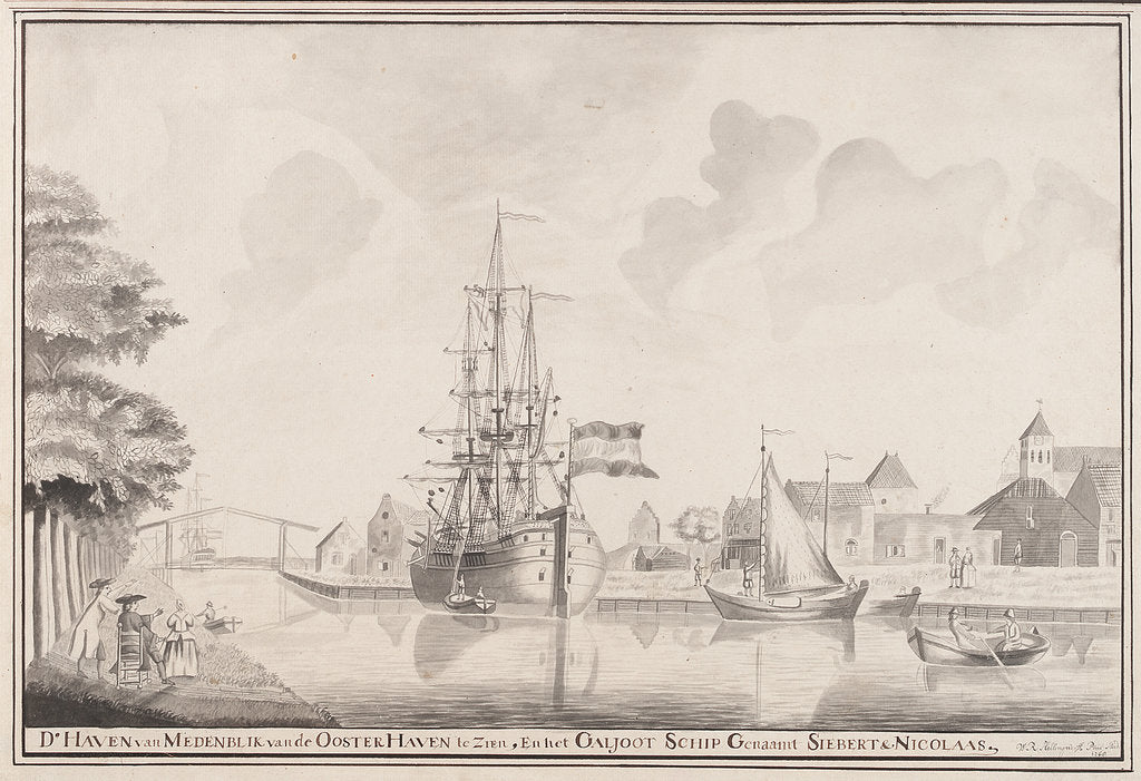 Detail of The harbour of Medenblik with the 'Siebert' and 'Nicolas' by W.R. Hellingweiff