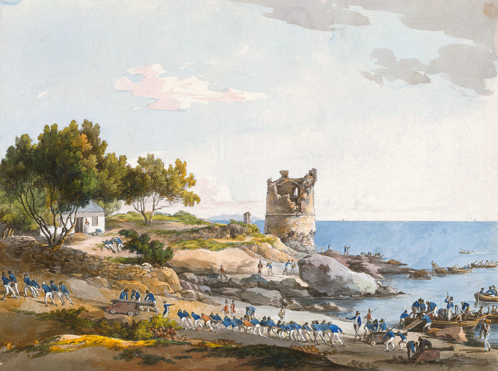 Detail of Blue jackets landing artillery and ammunition on Corsica by unknown
