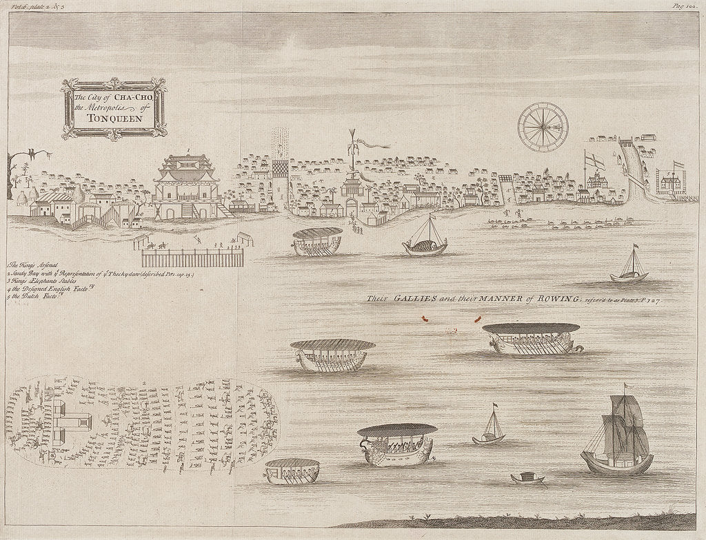 Detail of The city of Cha-Cho, the metropolis of Tonqueen. Their galleys and their manner of rowing by unknown