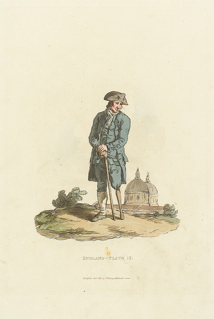 Detail of 'England - Plate 12.' A Greenwich Pensioner with wooden leg leaning on a stick by John Murray