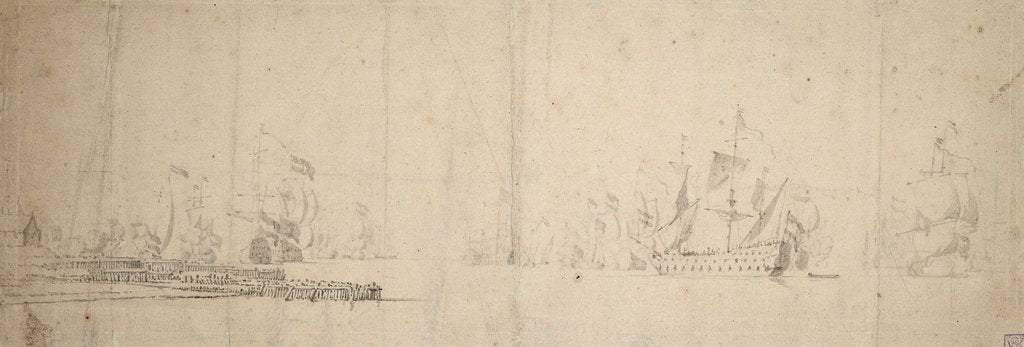 Detail of A Dutch Fleet getting under way off a pier by Willem van de Velde the Elder