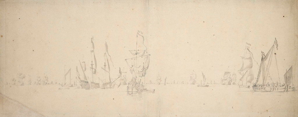 Detail of A smalschip and a despatch vessel with the Dutch fleet in light airs by Willem Van de Velde the Younger