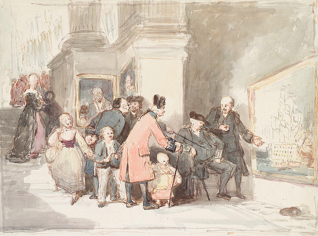 Detail of Sketch for 'A Tale of Trafalgar' showing a Greenwich pensioner, a Chelsea pensioner and other visitors in the Painted Hall by John Burnet