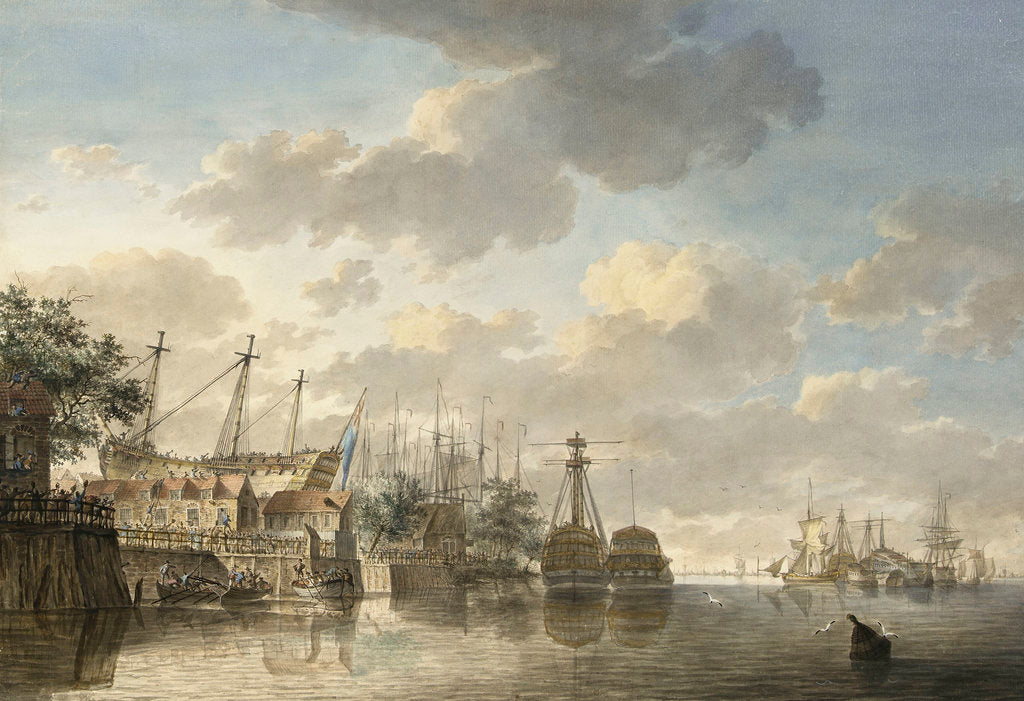 Detail of HMS 'Queen' at the King's Dock Woolwich by Hendrik Kobell