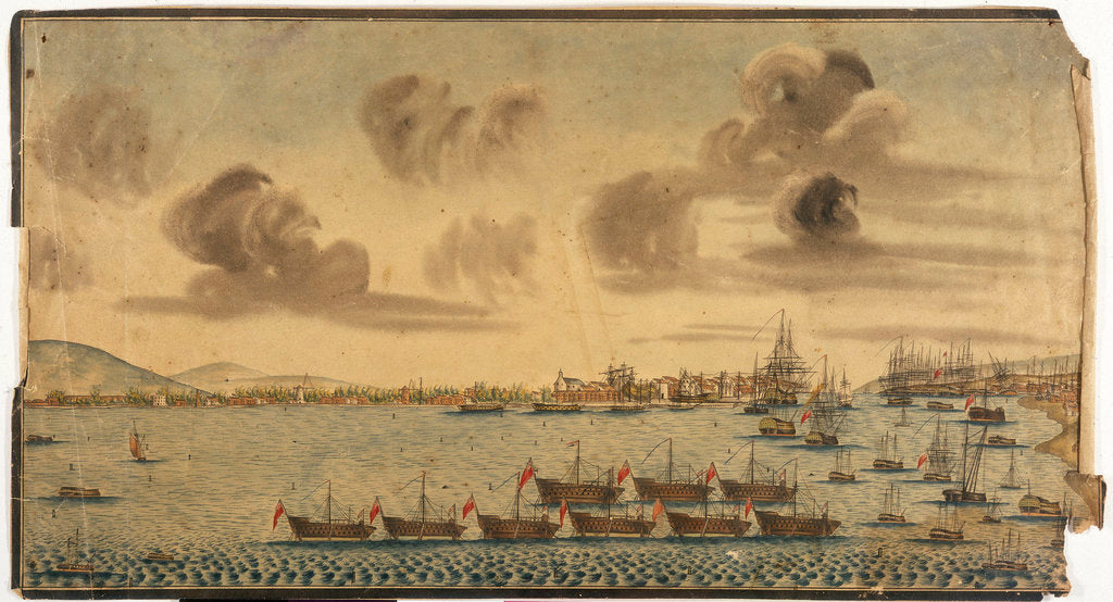 Detail of 18th century British dockyard and harbour by unknown