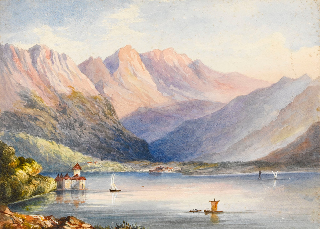Detail of Watercolour of a lake by M. Nicolas Karth