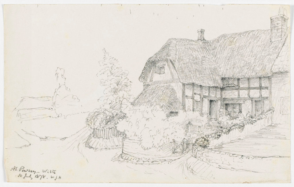 Detail of Sketch of a thatched house 'At Pewsey, Wilts, 10 July 1878' by William James Herschel