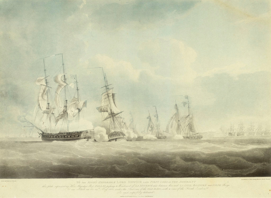 Detail of HMS 'Pallas' passing to windward of 'La Minerve' and 'La Lynx',  'Palinure' and 'Sylph' by Nicholas Pocock