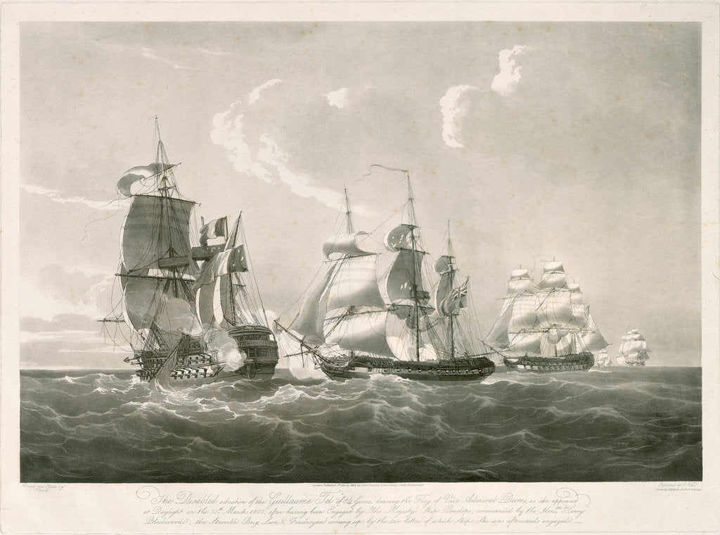 Detail of Engagement between the 'Guillaume Tel' and HMS 'Penelope', 30 March 1800 by Nicholas Pocock