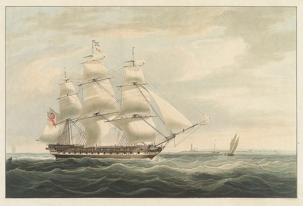 Detail of The 'Thomas Coutts' entering Bombay in 1826 during her second voyage by William John Huggins