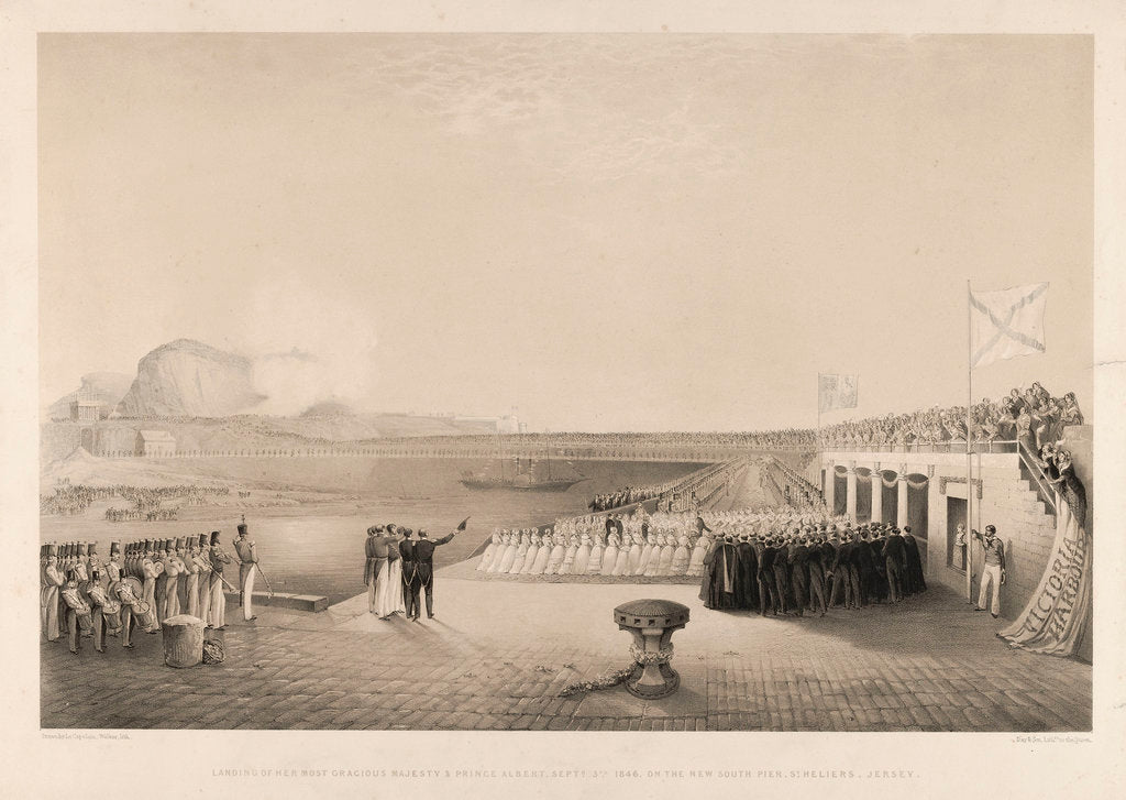 Detail of Landing of Queen Victoria & Prince Albert, 3 September 1846, on the New South Pier, St Heliers, Jersey by J. Le Capelain