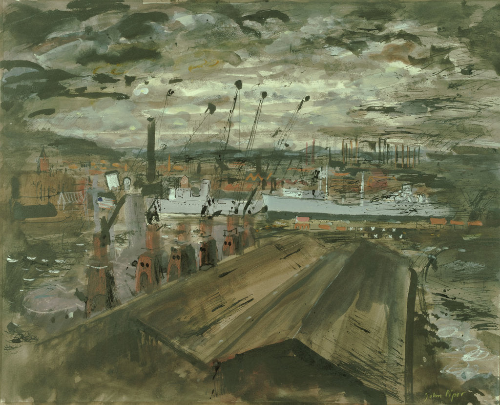 Detail of Transport ships coaling in Cardiff docks by John Piper