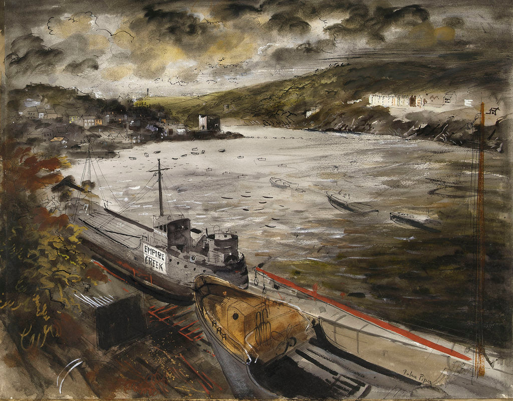 Detail of Ministry of War transport vessels in dry dock at Fowey, Cornwall by John Piper