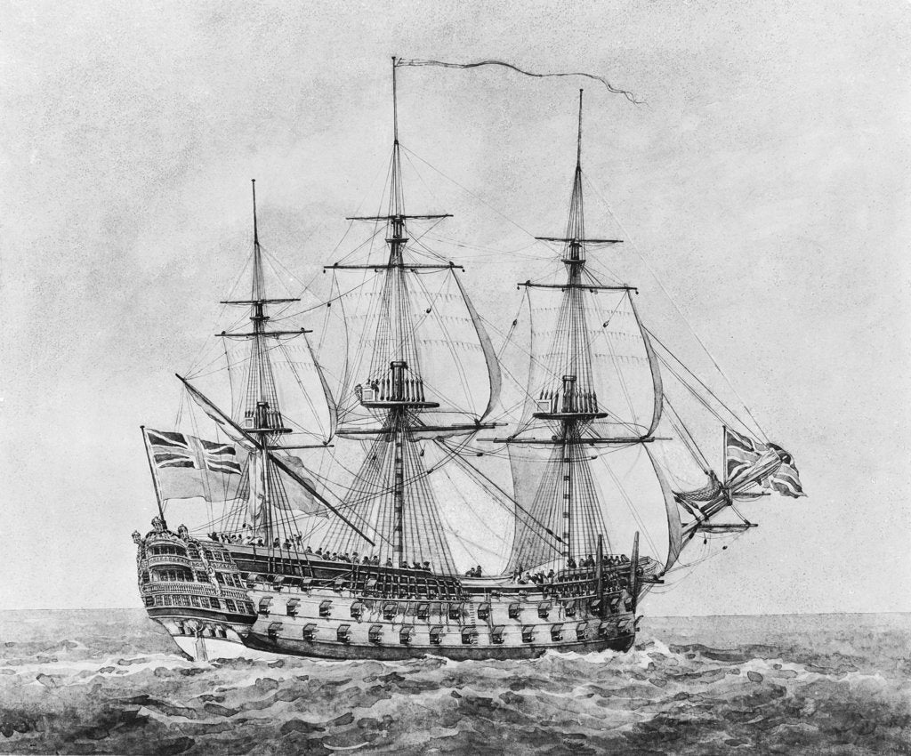 Detail of British 90-gun ship, 1766-1777 by Robert Pollard