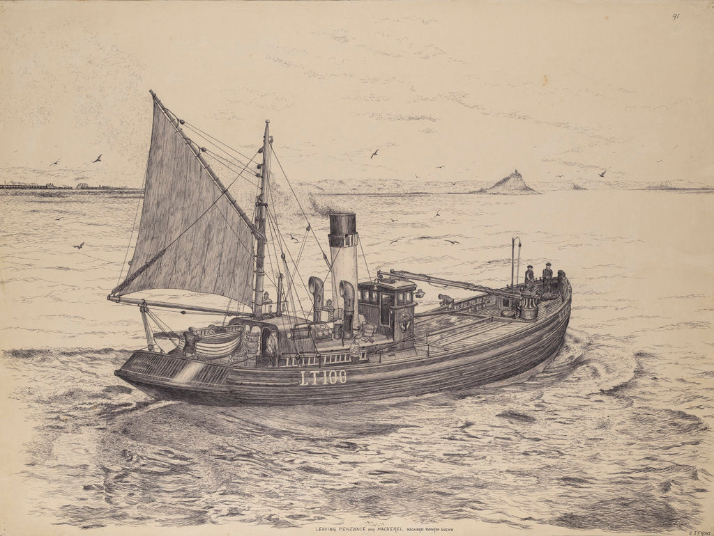 Detail of The 'Formidable' fishing drifter leaving Penzance for mackerel by Edward J. Frost