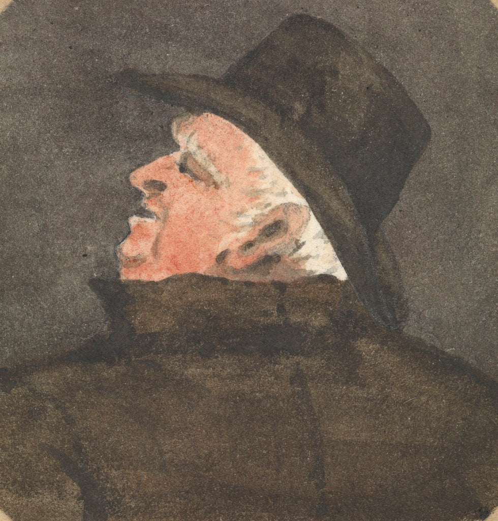 Detail of Man wearing a hat, seen from behind with him looking to the left by Robert Streatfeild