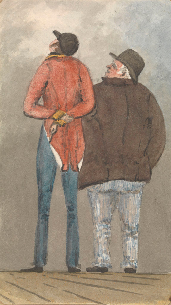 Detail of Two figures, one tall and thin, the other shorter and plump, seen from behind by Robert Streatfeild