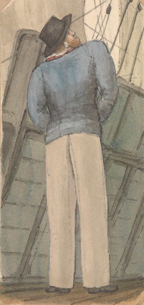 Detail of Sailor on deck looking up to the rigging by Robert Streatfeild
