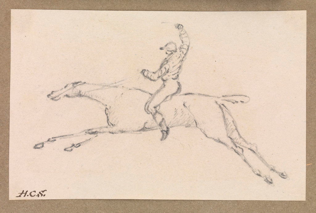 Detail of Small sketch of a jockey on a galloping racehorse by Robert Streatfeild