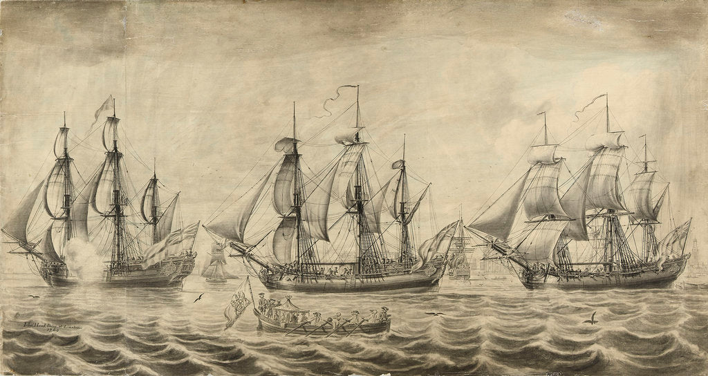 Detail of Three ships of the Hudson's Bay Company off Greenwich by John Hood